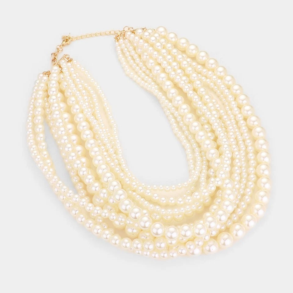 Elegant Mixed Pearl Multi Strand Necklace – Layered Statement Jewelry for Women - Image 2 of 2
