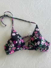 VICTORIA SECRET PUSH UP Swim TOP TRIANGLE halter Swim BIKINI black floral medium