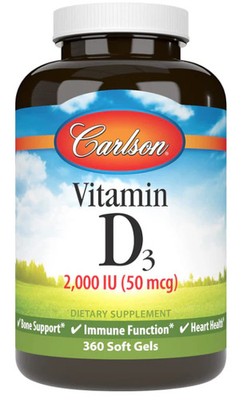 Carlson Labs - Vitamin D3, 2000 IU (50 mcg), 360 Soft Gels, by Carlson