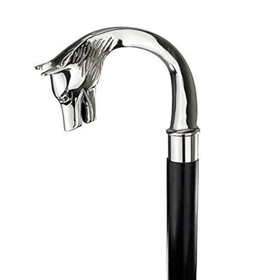 #ad #ad Handcrafted Walking Cane Brass Silver Tone Wolf Head Handle Look Chrome Finish $45.00