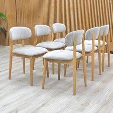 Furniture Village 'Stockholm' Grey Fabric Dining Chair Light Oak Legs - Set of 6
