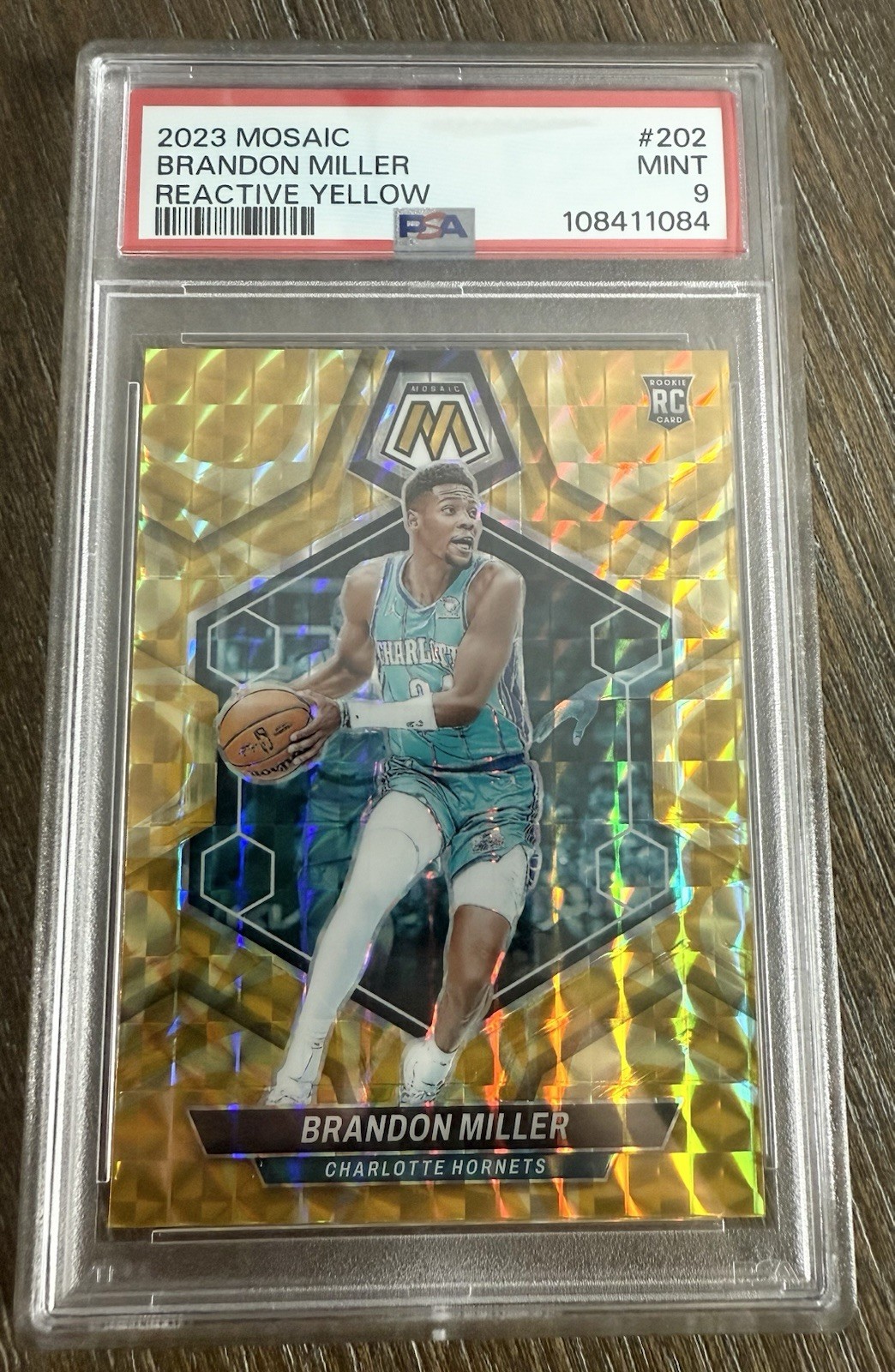2023 Mosaic Brandon Miller Reactive Yellow Prizm Rookie RC #202 Hornets PSA 9 MT