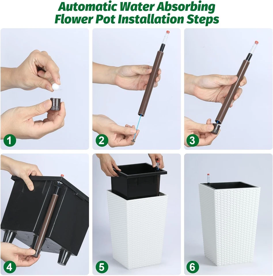 Maceta de ratán blanco de 16 pulgadas con indicador de agua para plantas de interior Foto 4 de 4