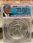 2019 Silver Eagle S$1 ANACS MS70 First Release™ TRUMP LEGACY SERIES #250/2020