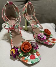 NEW Betsey Johnson Stilettos 3D Erikk Pumps Sandal Strap Vibrant Flowers Garden