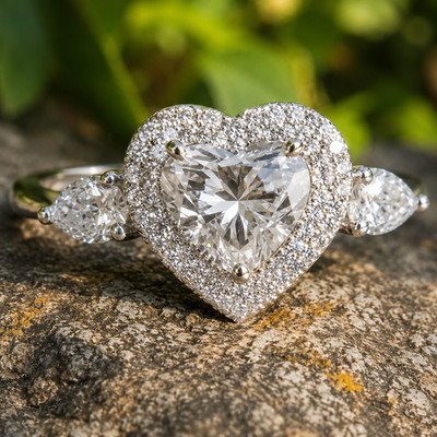 1.50Ct Heart Cut Lab-Created Diamond Halo Engagement Ring 14K White Gold Plated