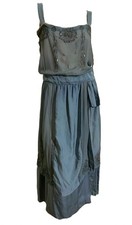 True Vintage Late 1910s/Early 20s Beaded Blue Silk Dress Blouson Bodice
