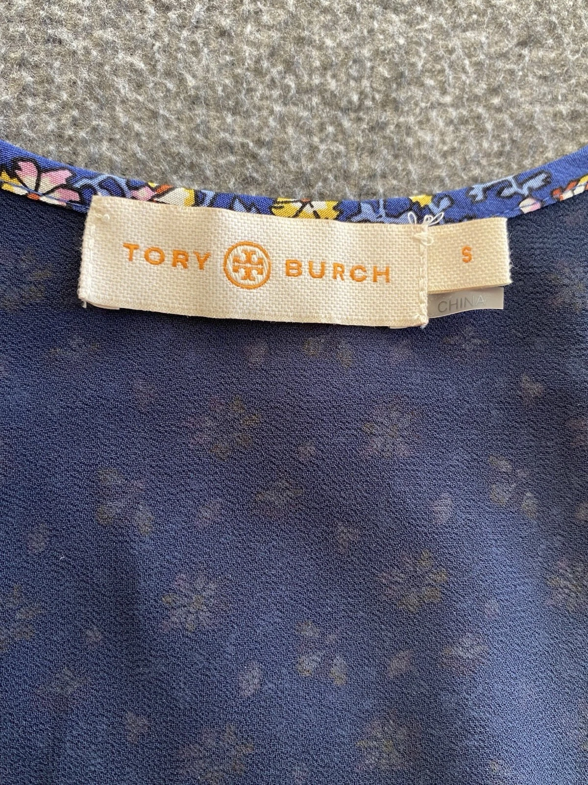 Abito Tory Burch piccolo blu floreale seta prendisole foderato vacanze estive tutti i giorni