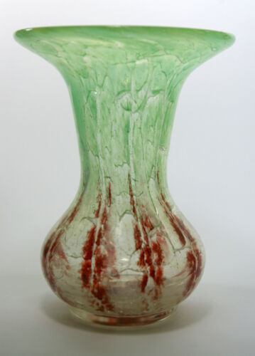 German Glass Vase WMF Ikora Vintage 1930's Art Nouveau Hand Blown Vase Green Red - Picture 4 of 6