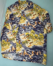 Vintage Paradise Found Hawaiian Shirt Large L Lucky Beach Hula Wear Rayon Birds