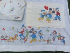 Vtg Wamsutta Disney Mickey  Friends Twin Flat Sheet Fitted  Pillow Case 1960s