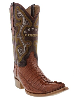 Mens Cowboy Boots 3X Toe Cognac Rodeo Dress Crocodile Tail Skin Bota Size 6.5, 7