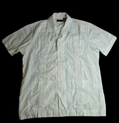 Cafe Luna Men s Shirt Small White Cotton Blend Short Sleeve Pockets Pleated