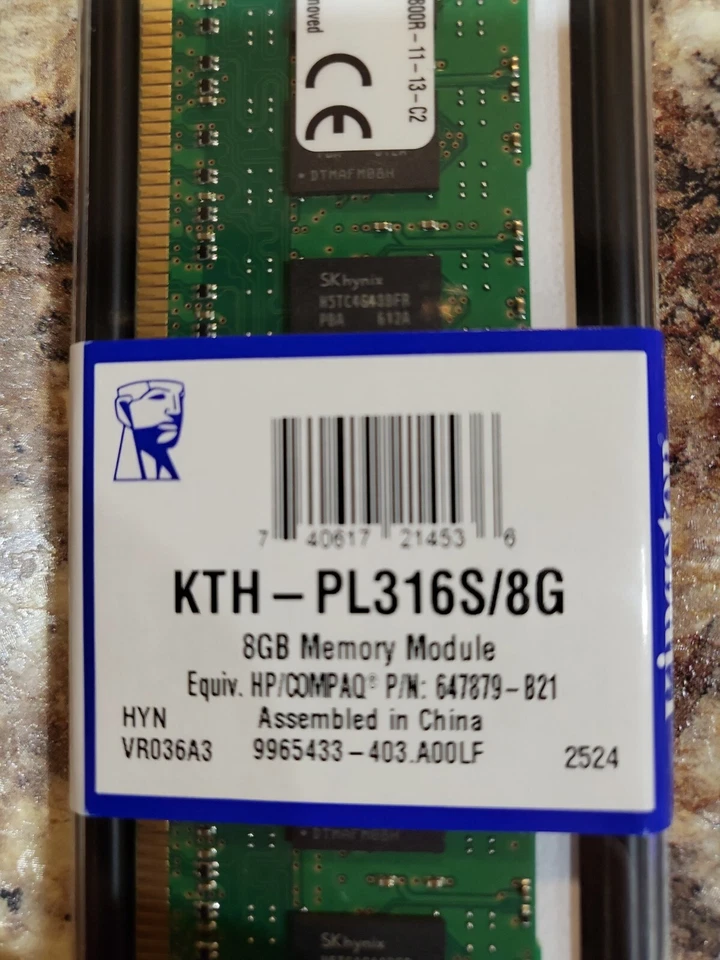 Kingston 8GB KTH-PL316S/8G 1.5v Registered ECC server RAM - Image 2 of 2