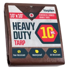 Tarp 10x10 Ft Heavy Duty Waterproof UV Resistant Brown Silver Poly Cover 10 Mil