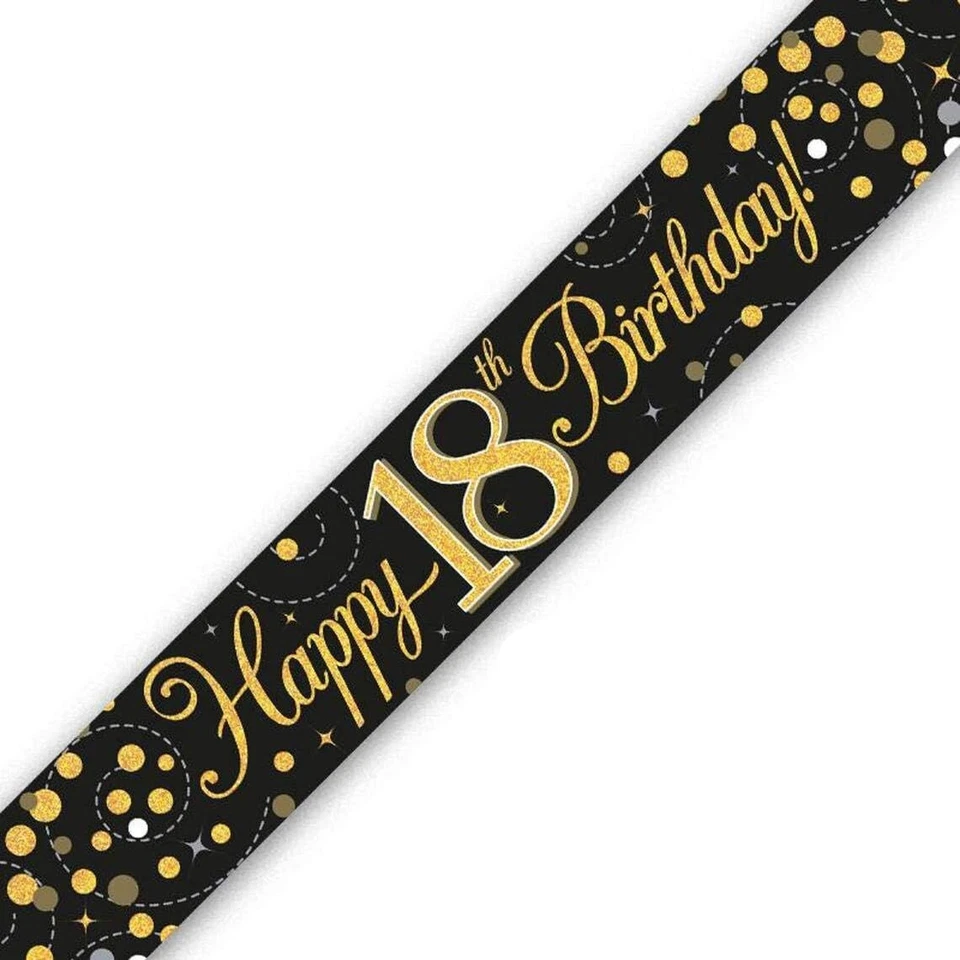 Indoor Use 9ft Gold & Black Holographic 18th Birthday Banner - Hand Wash Only - Image 2 of 3