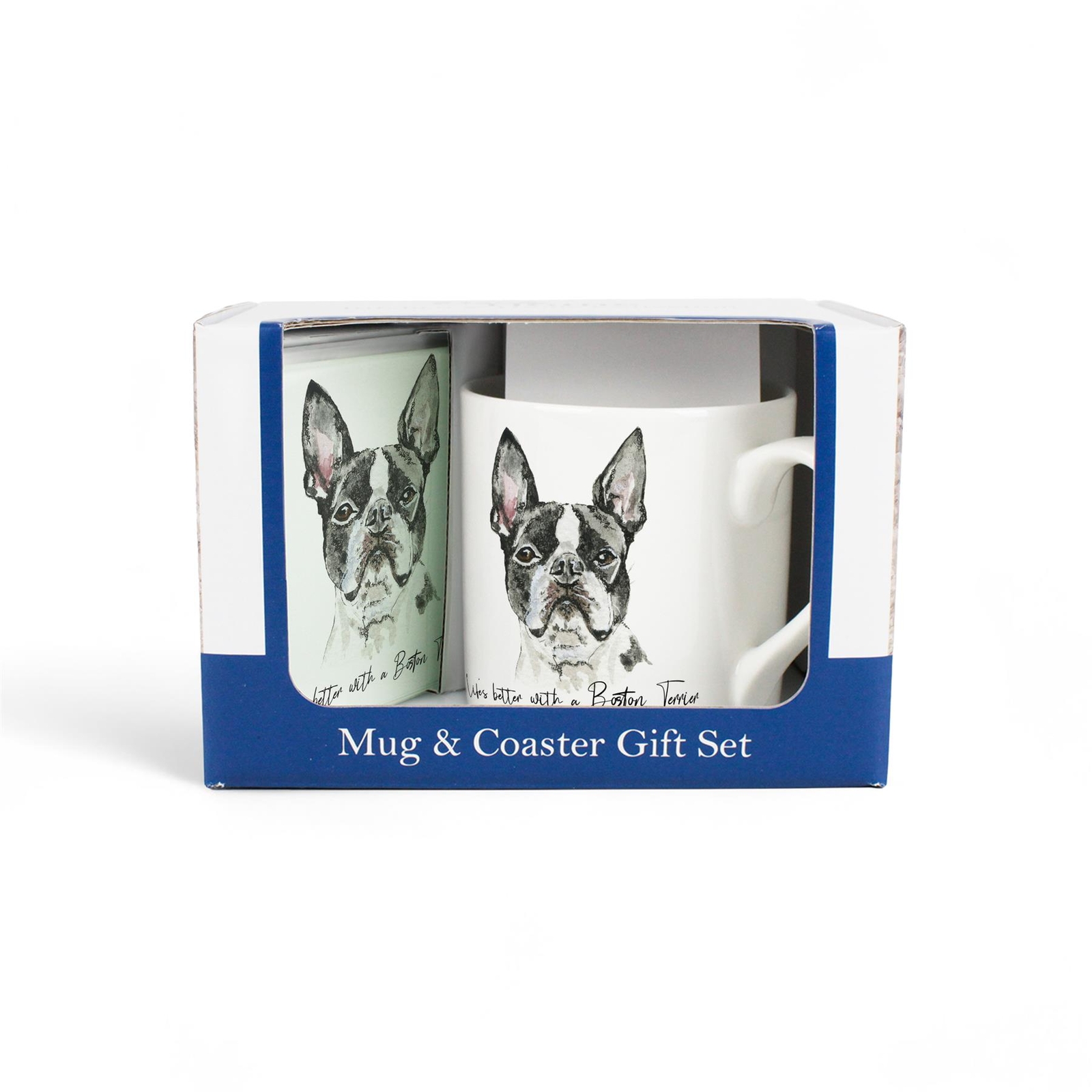 Boston Terrier Bone China Mug & Glass Coaster Gift Set - Presents for Dog Lovers