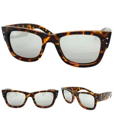 Classic Elegant Vintage Retro SUNGLASSES Thick Square Tortoise Frame Chrome Lens
