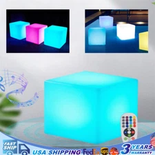 16 Inch LED Light Cube Stool Chair W/ Remote Control 16 RGB Colors Rechargeable