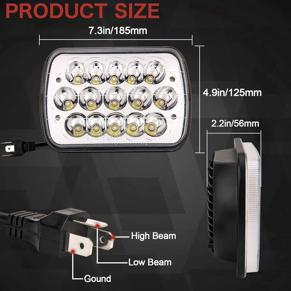 Par de faros LED cromados DOT 130W 5x7" 7x6" aptos para Ford F-650 F-750 2000-2015 Foto 2 de 4