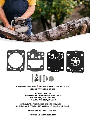 KIT CASA COMMERCIALE COMPATIBILE CON L ORIGINALE MEMBRANE CARBURATORE HUSQVARNA 235 236 240 435 440 135 140 Jonsered ZAMA RB 149