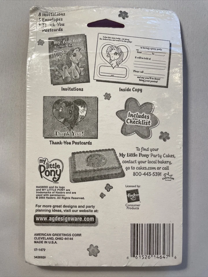 American Greetings Hasbro My Little Pony 8 invitaciones 8 postales de agradecimiento nuevas Foto 2 de 2