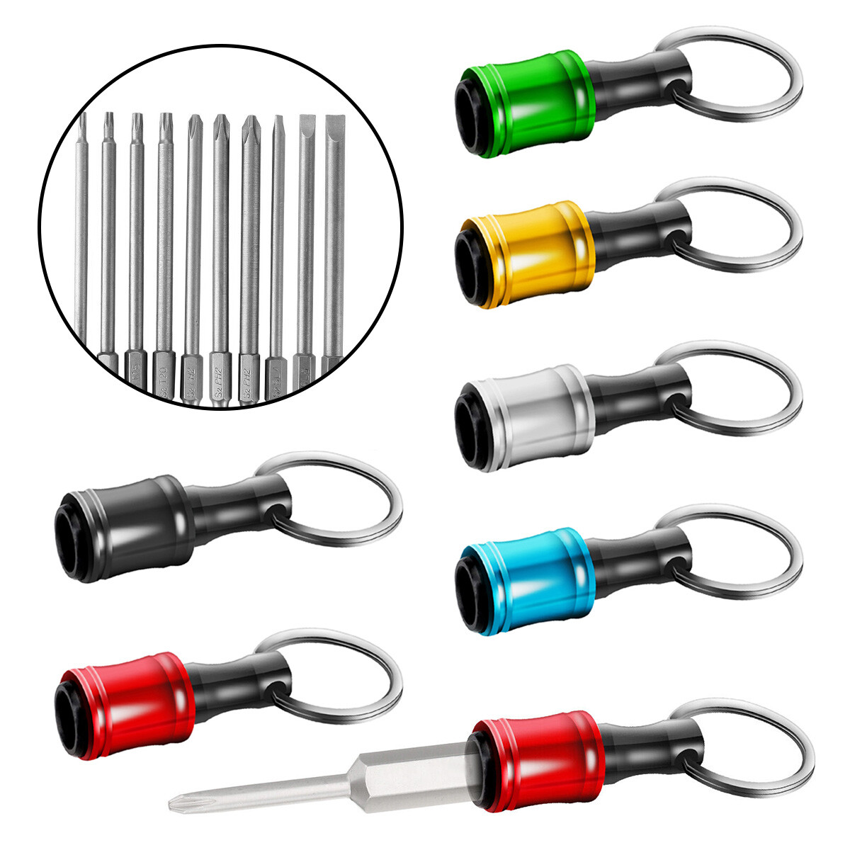 Gantungan Kunci Pemegang Mata Obeng Isi 2 Buah | Adaptor Tangkai Heksagonal untuk Mata Bor, Alat Pelepas Cepat