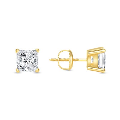 1 kt Princess LabCreated Ohrringe mit gewachsenen Diamanten 14 K Gelbgold F/VS BasketScrew