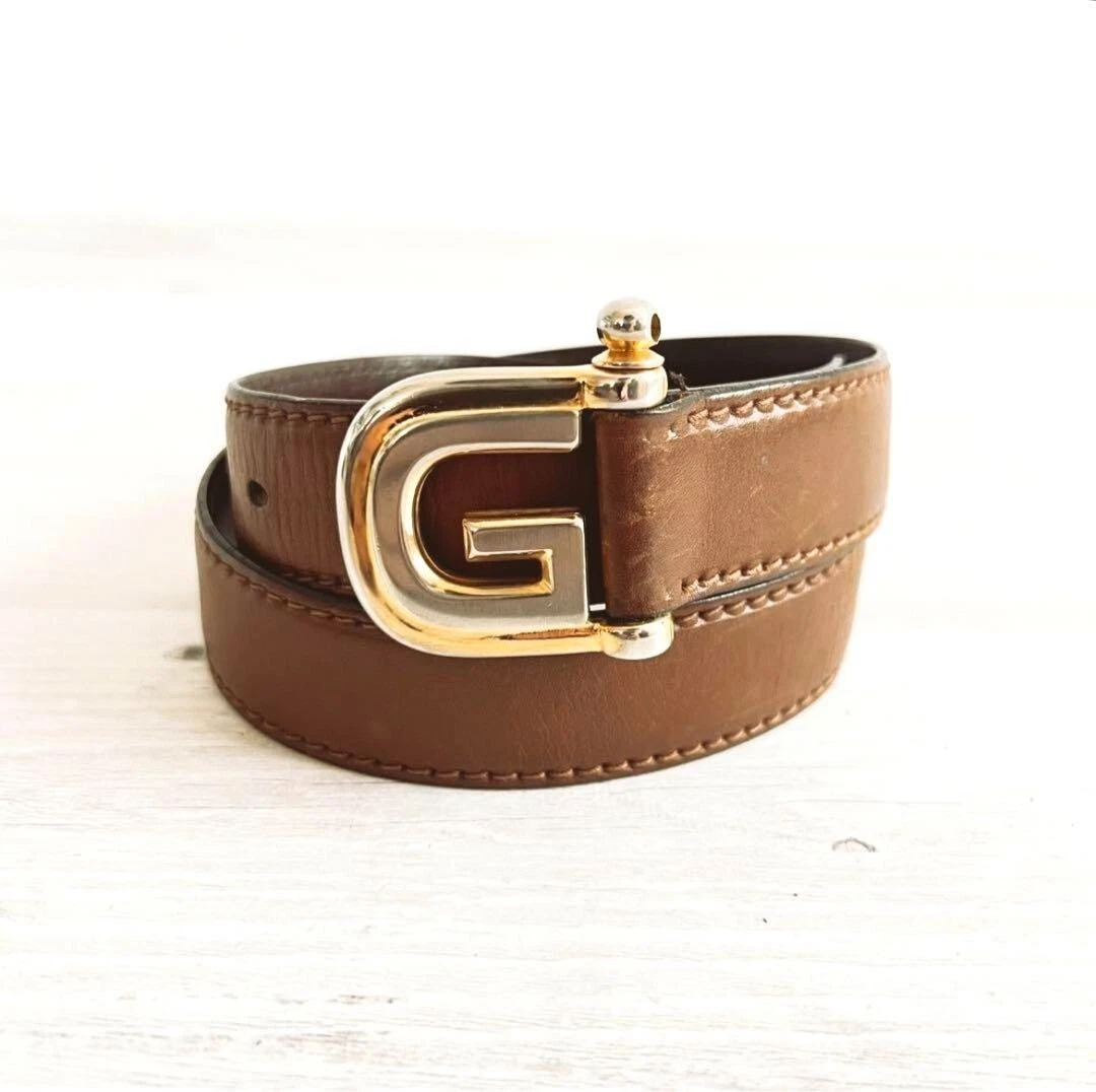 Ancienne ceinture Gucci cuir marron boucle GUCCI G occasion Japon