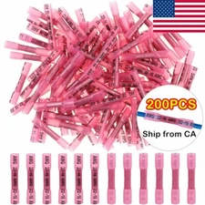 200pcs Heat Shrink Butt Wire Splice Seal Connectors Crimp Terminals 22-16 AWG