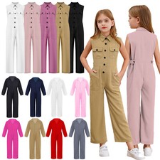 Kids Girls Mechanic Costume Wide Leg Jumpsuit Overall Coveralls Boiler Cosplay