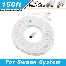 WHITE PREMIUM 150FT CCTV SURVEILLANCE CABLES FOR 24 CH SWANN 960H DVR SYSTEMS