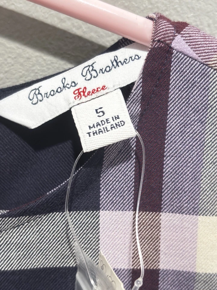 Brooks Brothers Girls Size 5 Purple Plaid Short Sleeve Dress NWT Fleece Preppy - Image 4 of 4
