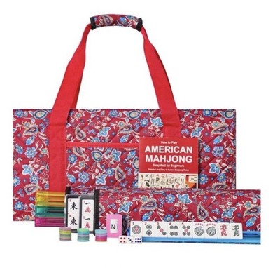 American Mahjong Set 166 Tiles Acrylic Racks Pushers Travel Case NEW