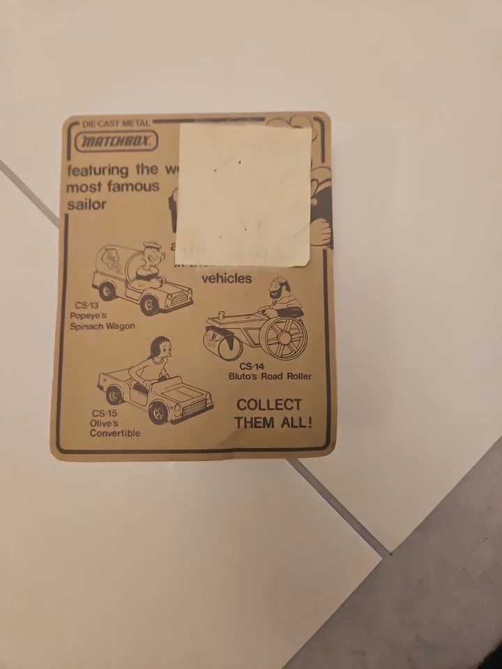 Винтажный НЕПЕРФОРИРОВАННЫЙ 1980 Popeye Литой Спичечный коробок CS-14 Дорожный Ролик Bluto - Изображение 2 из 4