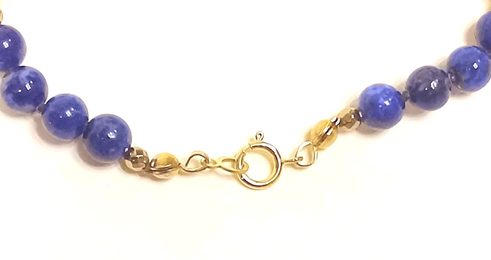 Pulsera LAPISLÁZULI Y PERLAS CULTIVADAS Oro 14K Anillo Primavera Cierre Anudado LONGITUD PERSONALIZADA Foto 2 de 4
