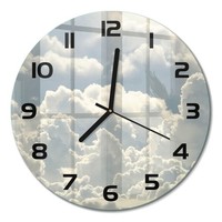 Runde Glas-Wanduhr Aus GehäRtetem Glas Glasuhr Wolken Schwarze Zeiger Fi30 Cm
