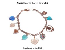Multicolor Heart Charm Bracelet - Charm Bracelet Vintage Silver - Gift for Her