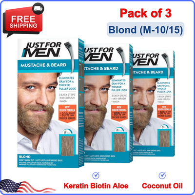 Just For Men Mustache & Beard, Beard Dye Hair Coloring Blond, M-10/15, Pack of 3