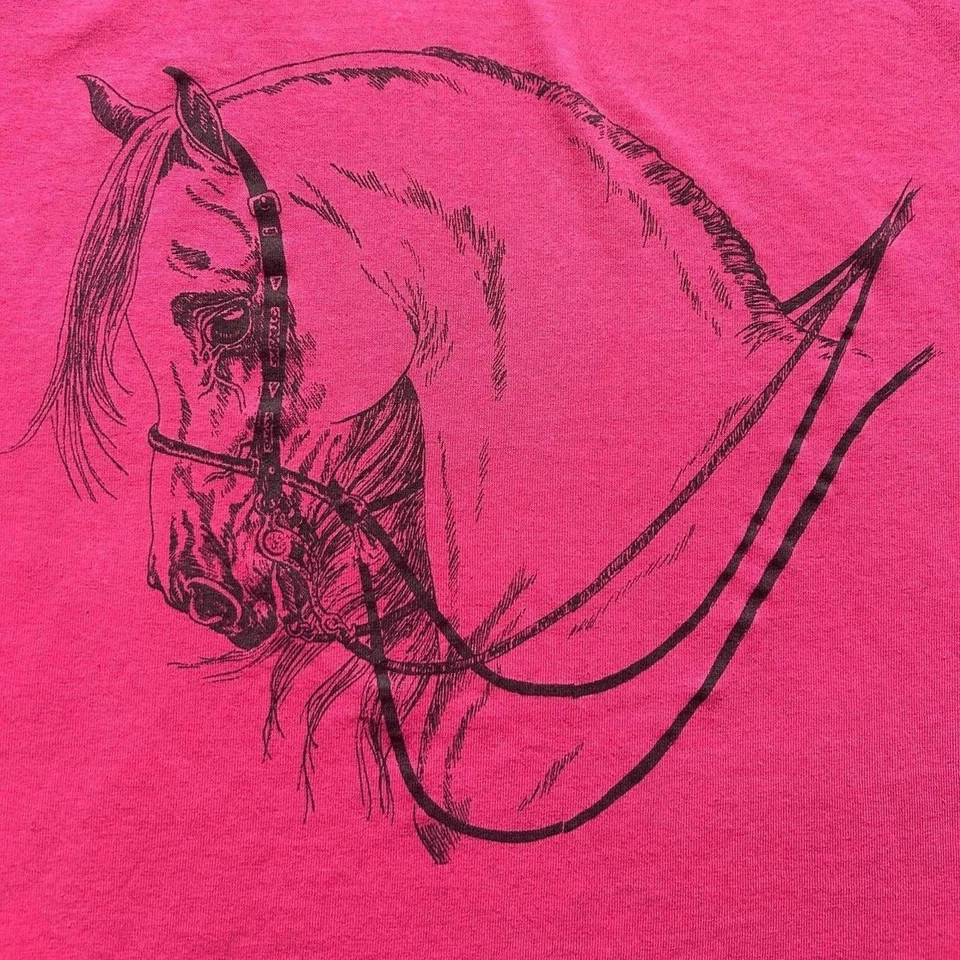 Vintage 1990s Magenta Horse Graphic T-Shirt Hanes Heavyweight 50/50 XL - Image 2 of 4