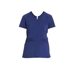 Womens Scrubstar Performance Stretch Notch Neck Scrub Top Size L Navy Blue NWT