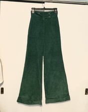 Vintage 60s/70s Green Corduroy High Waist Wide Leg Bell Bottom Pants 24 Waist