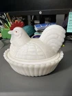 Vintage Westmoreland Hen On Nest Covered Dish Milk Glass Red Comb 5 1/2 In