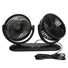 Car Fan Portable Dual Head Electric Vehicle Mounted Usb 300 Degree Rotation Auto
