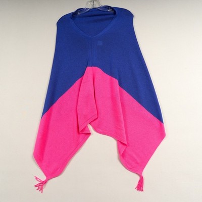 Lilly Pulitzer Poncho Pullover Shawl Wrap Women One Size Pink Blue Tassels
