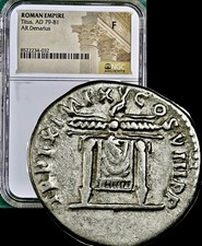 79-81 AD Titus Winged Thunderbolt Ancient Roman Silver Denarius Coin NGC F Fine