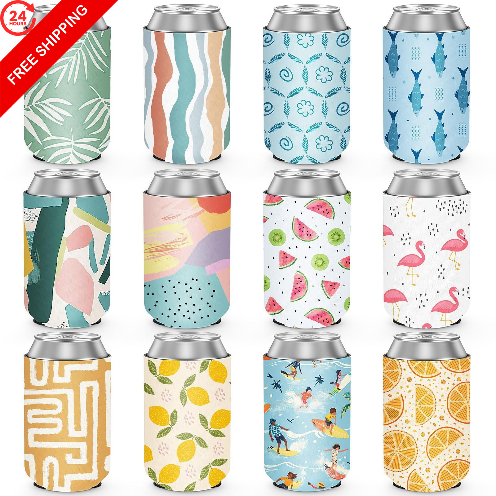 12 Pack Summer Can Cooler Sleeve Insulated Standard, 12oz Standard
