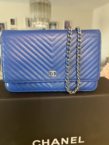 chanel wallet on chain woc caviar Silver Hardware Chevron Royal Blue