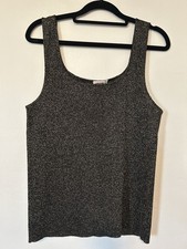 Vintage Rodier Paris Metallic Knit Tank Top M Black Gold Shimmer Made In France