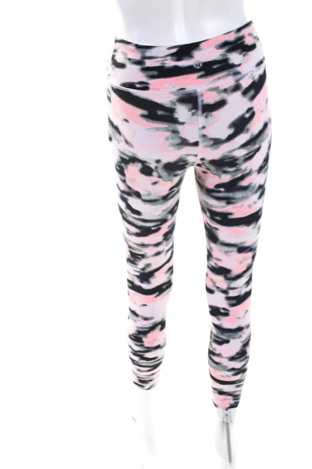 Lululemon Mujer Estampado Recortado Atlético Leggings Pantalones Rosa Negro Talla 2 Foto 3 de 4